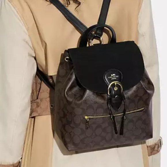 Coach Kleo backpack Signature coated canvas smooth leather and suede - Picture 2 of 11